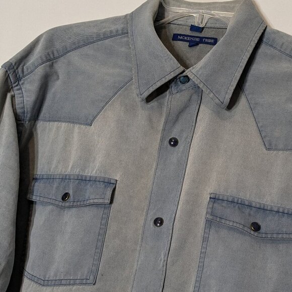 MCKENZIE TRIBE Men's Acid Wash Blue Chambray, Snap Long Sleeve Shirt; Size L-XL - Picture 2 of 6